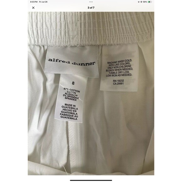 Alfred Dunner Women White Classic Straight Pull On Elastic Waist Pants Sz 8 NEW - Picture 3 of 7